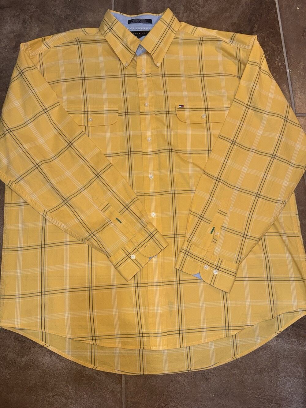 Tommy Hilfiger Men's (Size XXL) Long Sleeve Dress Shirt Yellow Plaid “Nice”